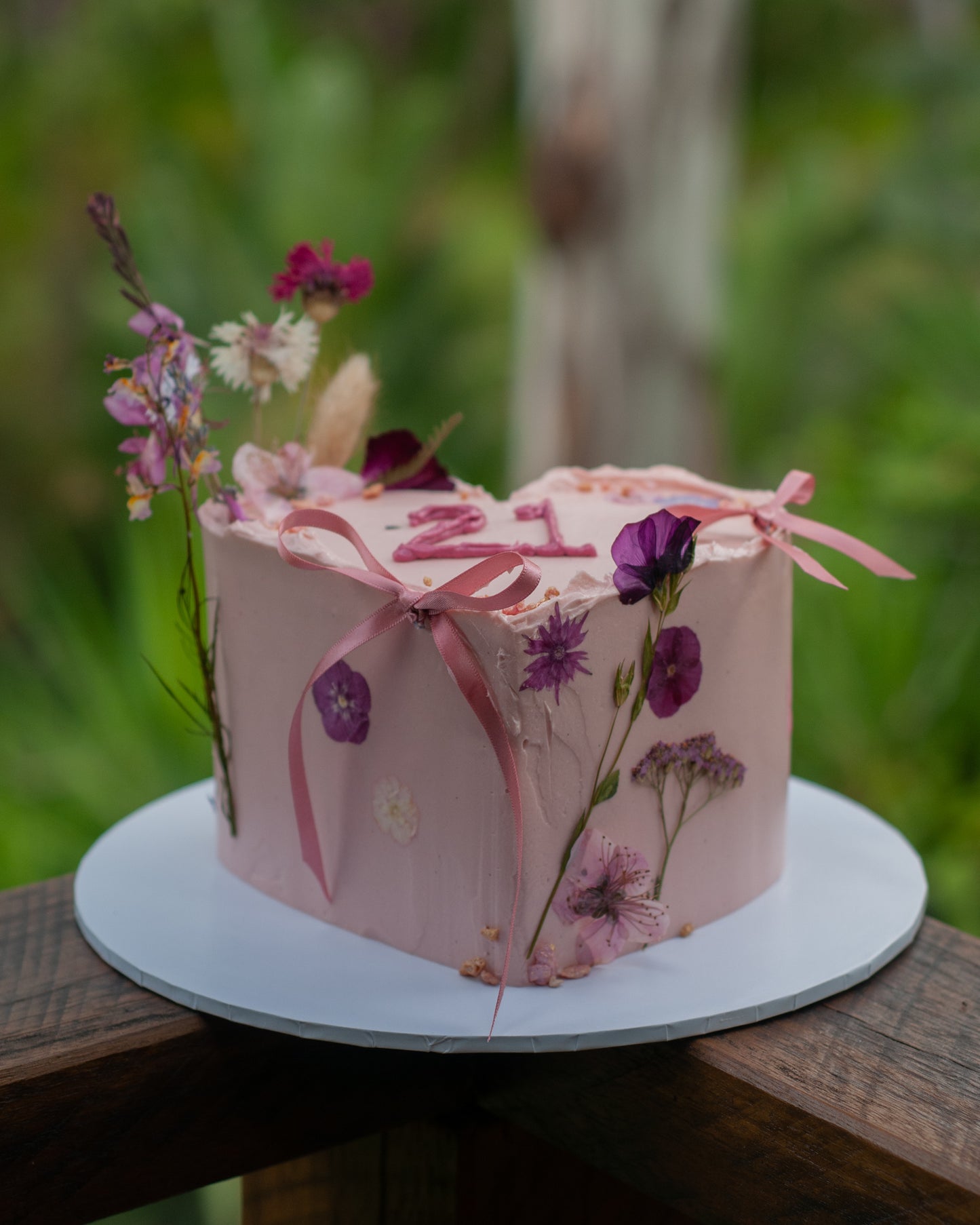 Heart-Shaped Pressed Flower Cake | Custom Buttercream Birthday & Celebration Cake Brisbane