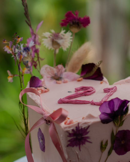 Heart-Shaped Pressed Flower Cake | Custom Buttercream Birthday & Celebration Cake Brisbane